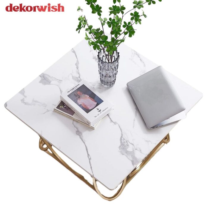 Dekorwish Gold Metal Coffee Table with Faux Marble Top – Glamorous Modern Design, MDF Marble Surface & Sturdy Gold Metal Frame for Living Room - Image 3